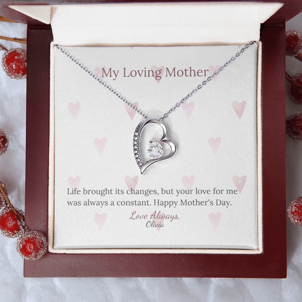 Heartfelt Mother's Day Gift – Forever Love Necklace with Custom Name - PawsMartOnline Jewelry 14k White Gold Finish / Mahogany W/ LED Spotlight