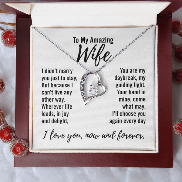 To My Amazing Wife - Forever Love Necklace - Endless Love Gifts Jewelry 14k White Gold Finish