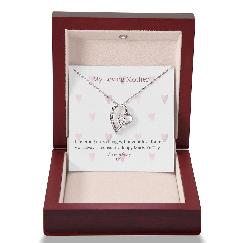 Heartfelt Mother's Day Gift – Forever Love Necklace with Custom Name - PawsMartOnline Jewelry 14k White Gold Finish / Mahogany W/ LED Spotlight