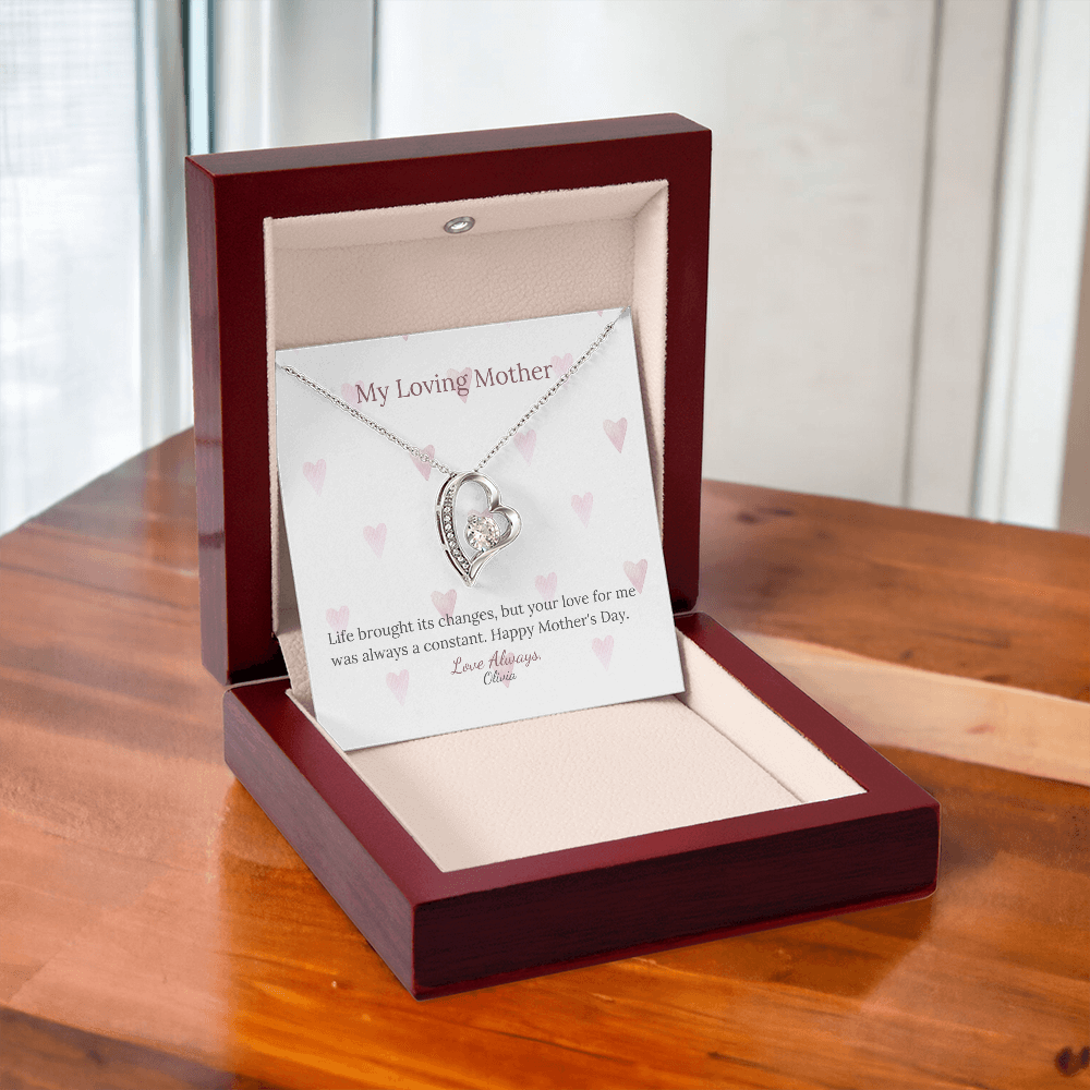 Heartfelt Mother's Day Gift – Forever Love Necklace with Custom Name - PawsMartOnline Jewelry 14k White Gold Finish / Mahogany W/ LED Spotlight