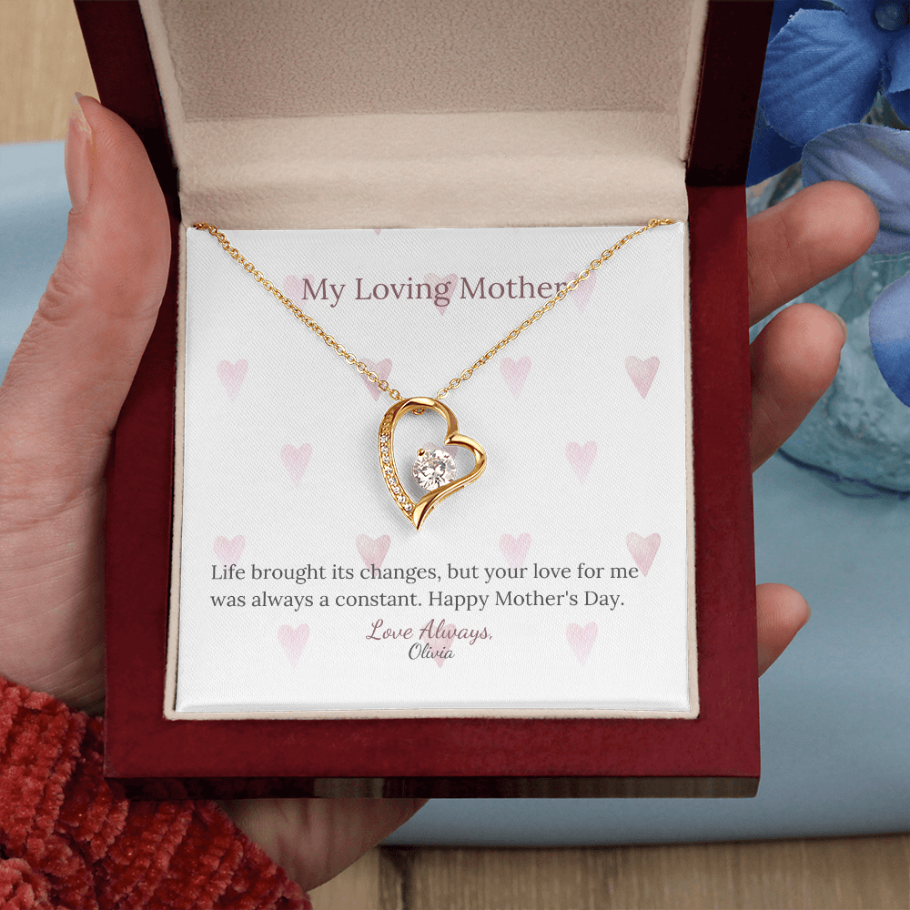Heartfelt Mother's Day Gift – Forever Love Necklace with Custom Name - PawsMartOnline Jewelry 14k White Gold Finish / Mahogany W/ LED Spotlight