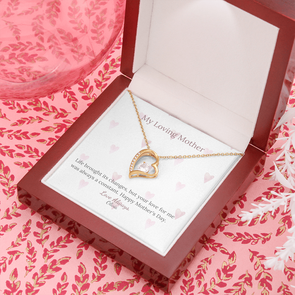 Heartfelt Mother's Day Gift – Forever Love Necklace with Custom Name - PawsMartOnline Jewelry 14k White Gold Finish / Mahogany W/ LED Spotlight