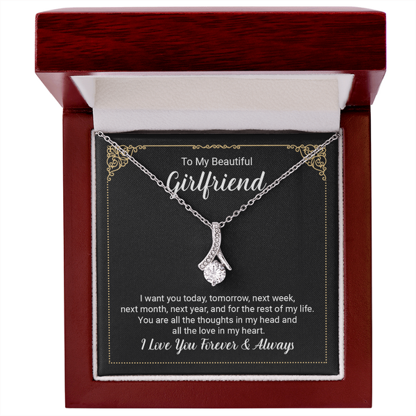 To My Girlfriend Necklace - Endless Love Gifts Jewelry 14k White Gold Finish / Mahogany Box with LED Spotlight