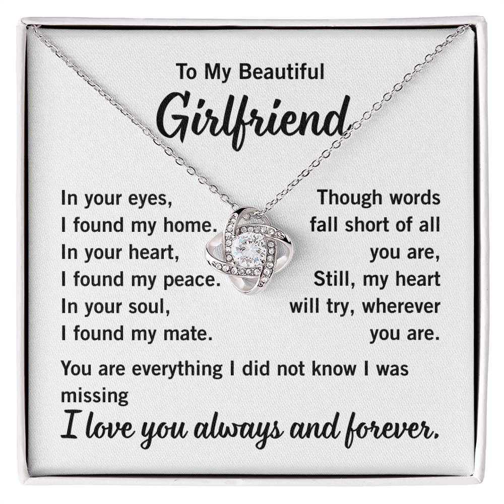 Love Knot Necklace – Girlfriend Gift - Endless Love Gifts Jewelry 14K White Gold Finish / Standard Box (No LED Light)