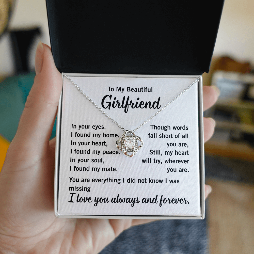 Love Knot Necklace – Girlfriend Gift - Endless Love Gifts Jewelry 14K White Gold Finish / Standard Box (No LED Light)