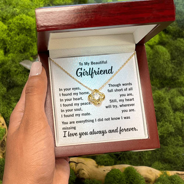 Love Knot Necklace – Girlfriend Gift - Endless Love Gifts Jewelry 18K Yellow Gold Finish / Mahogany W/ LED Light