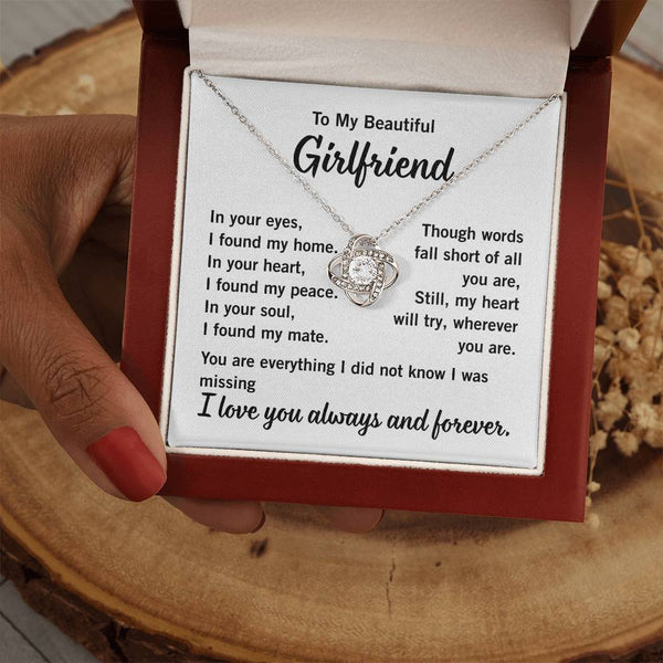 Love Knot Necklace – Girlfriend Gift - Endless Love Gifts Jewelry 14K White Gold Finish / Mahogany W/ LED Light