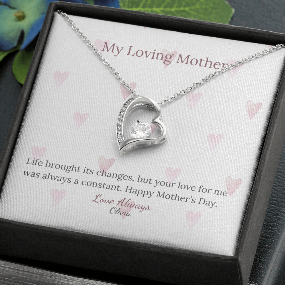 Heartfelt Mother's Day Gift – Forever Love Necklace with Custom Name - PawsMartOnline Jewelry 14k White Gold Finish / Mahogany W/ LED Spotlight