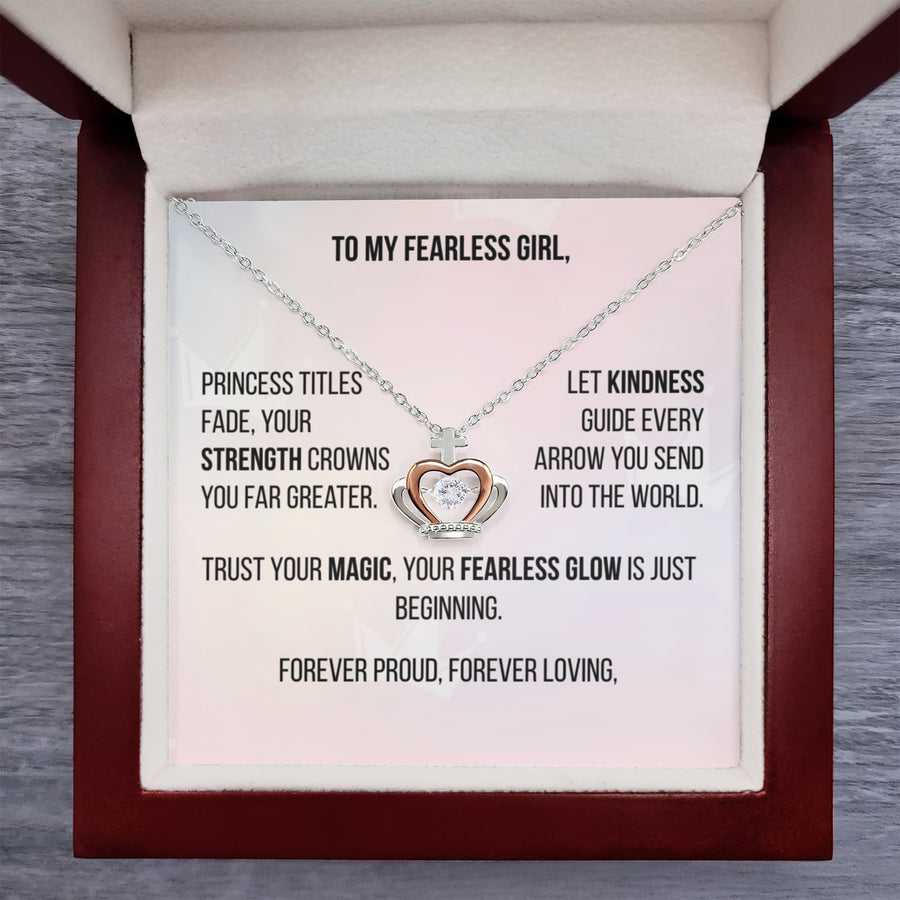 Princess-style daughter necklace with personalized name card.