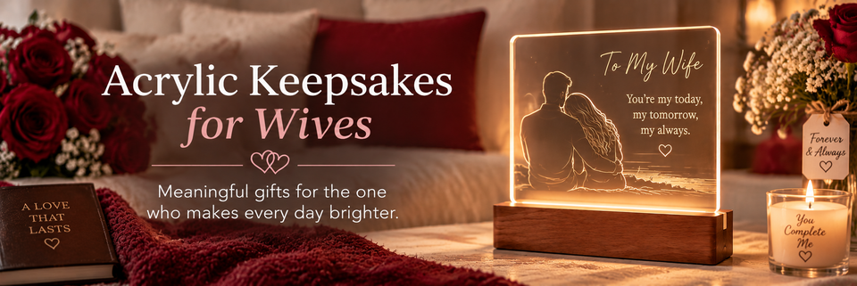 Personalized heart-shaped LED sign with a photo and text for 'My True Love' on a wooden stand.