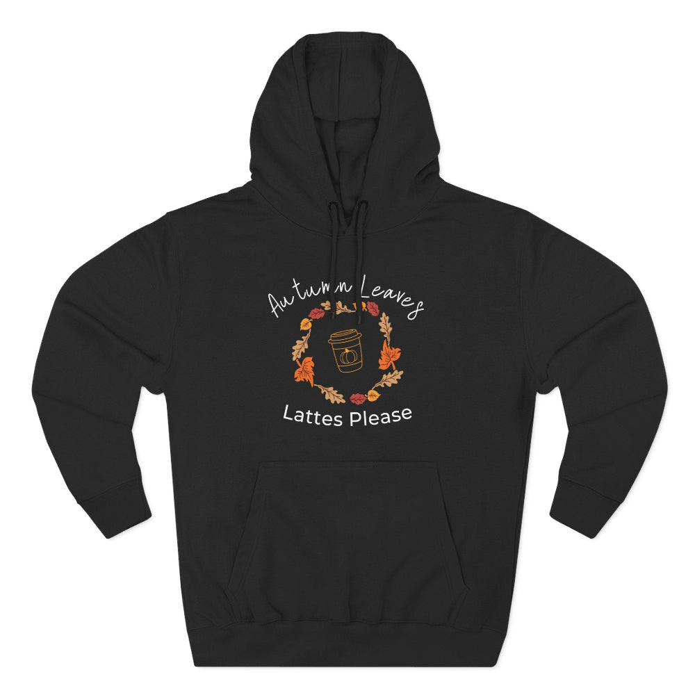 Black hoodie with autumn-themed design on a white background