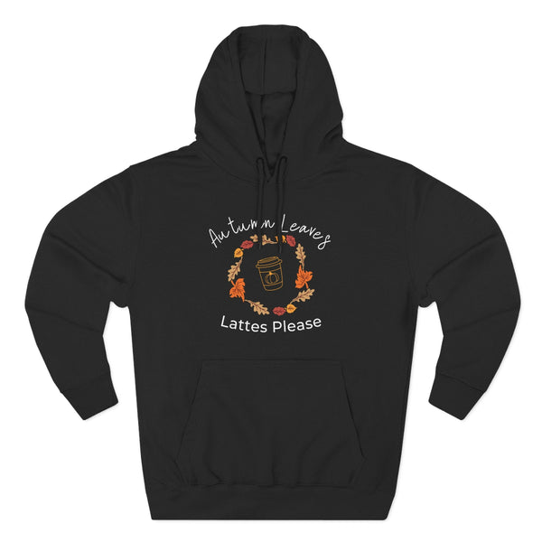 Black hoodie with autumn-themed design on a white background