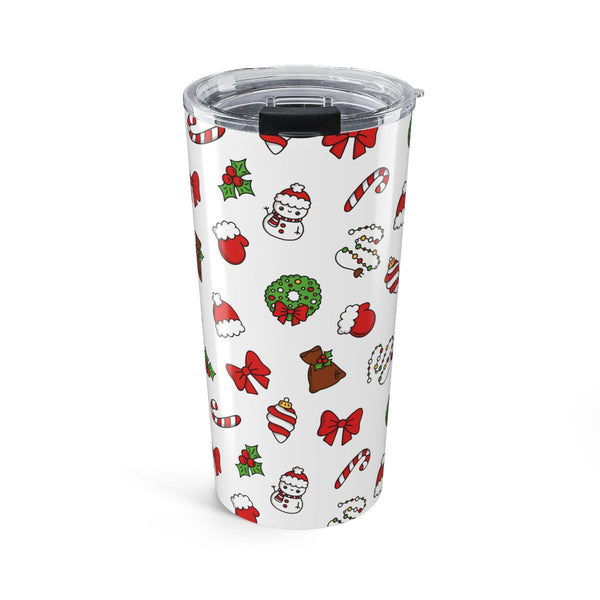 Tumbler with Christmas-themed design on a white background