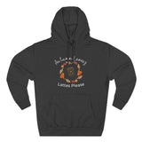Black hoodie with autumn-themed design on a white background