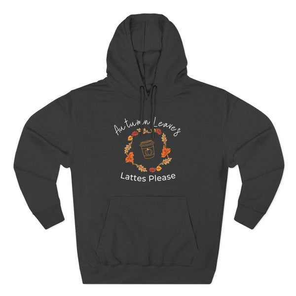 Black hoodie with autumn-themed design on a white background