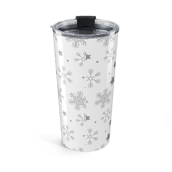 Clear tumbler with snowflake pattern on a white background