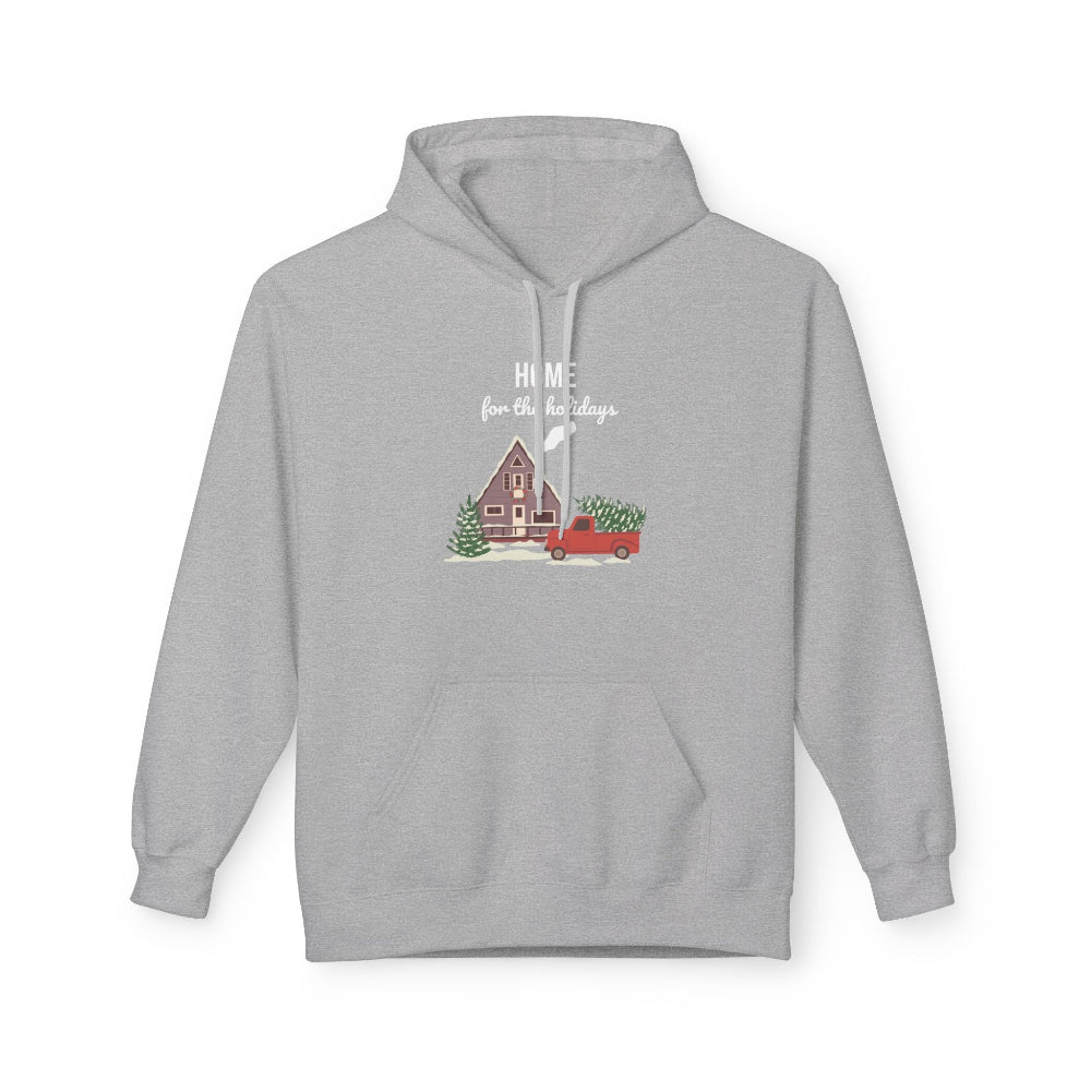 Gray hoodie with a Christmas-themed design on a white background