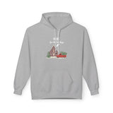 Gray hoodie with a Christmas-themed design on a white background