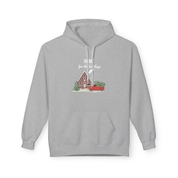 Gray hoodie with a Christmas-themed design on a white background
