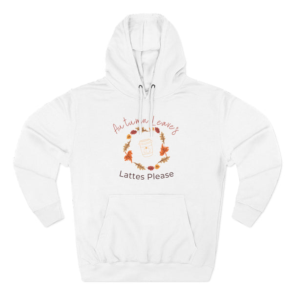 White hoodie with autumn-themed design on a white background