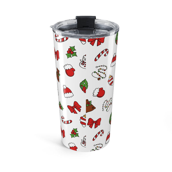 Tumbler with Christmas-themed design on a white background