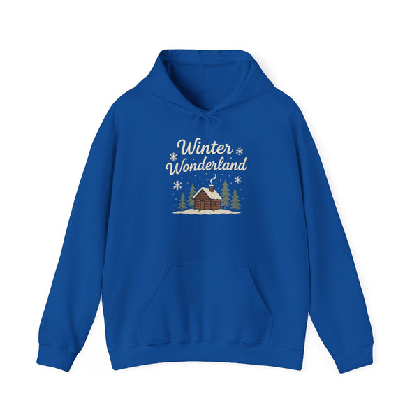Blue hoodie with 'Winter Wonderland' design on a white background