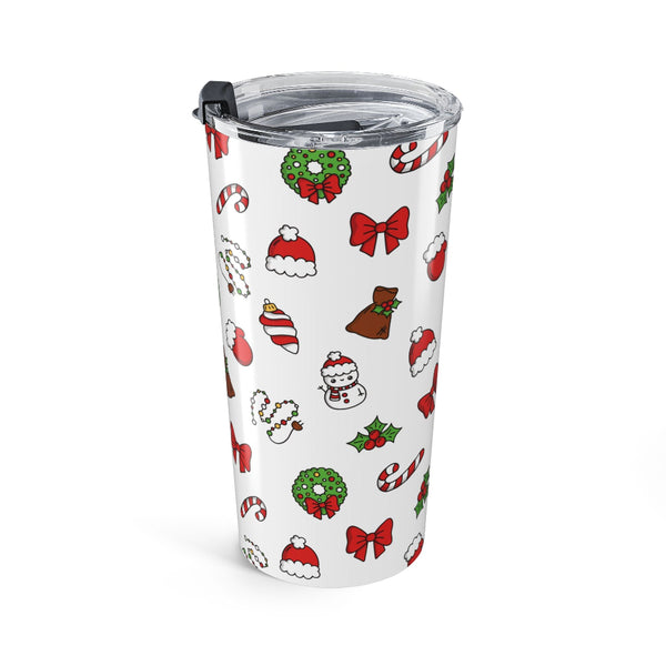 Tumbler with Christmas-themed design on a white background