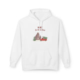 White hoodie with Christmas-themed design on a white background