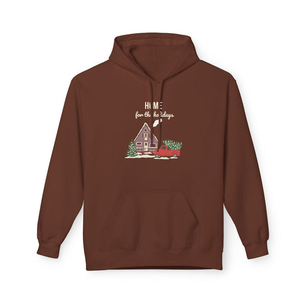Brown hoodie with a Christmas-themed design on a white background