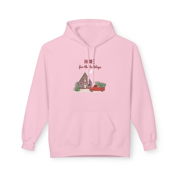 Pink hoodie with a Christmas design and text on a white background