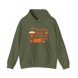 Green hoodie with 'Pumpkin Spice & Everything Nice' text and graphics on a white background