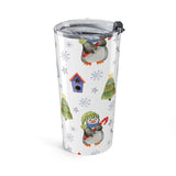 Clear tumbler with penguin design on a white background