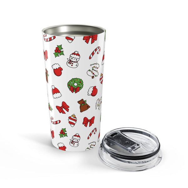 Tumbler with Christmas-themed design on a white background