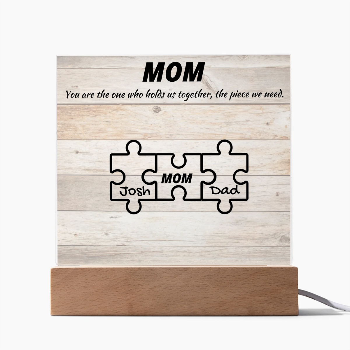 Custom Puzzle Piece Mom Acrylic Plaque - Endless Love Gifts Acrylic Plaque Custom Puzzle Piece Mom Acrylic Plaque / Default / Corded Base