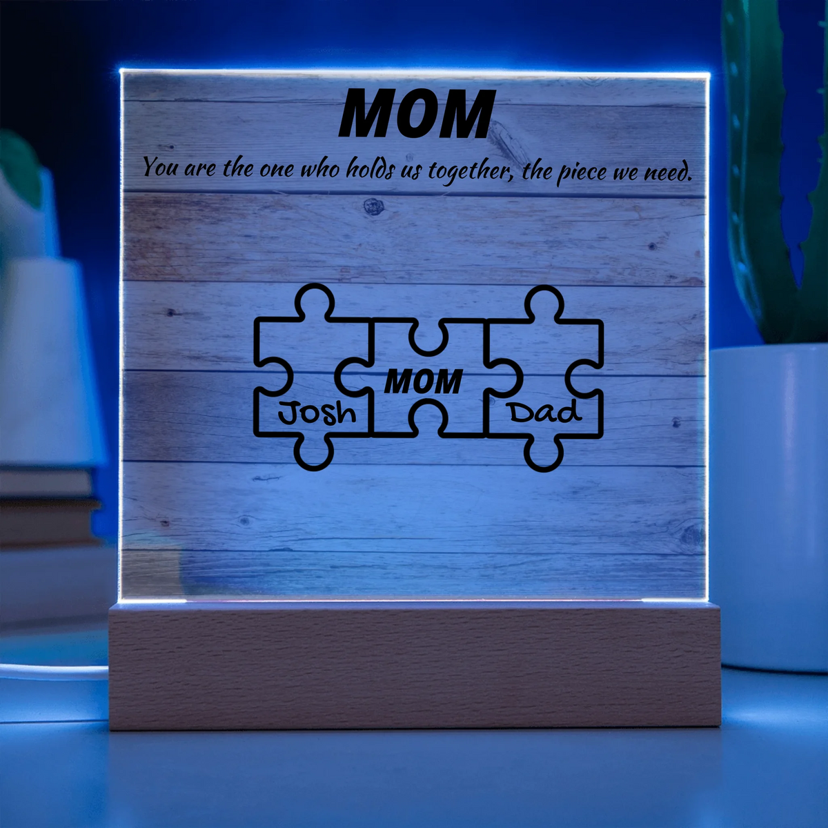 Custom Puzzle Piece Mom Acrylic Plaque - Endless Love Gifts Acrylic Plaque Custom Puzzle Piece Mom Acrylic Plaque / Default / Corded Base
