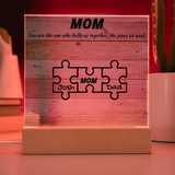 Custom Puzzle Piece Mom Acrylic Plaque - Endless Love Gifts Acrylic Plaque Custom Puzzle Piece Mom Acrylic Plaque / Default / Corded Base