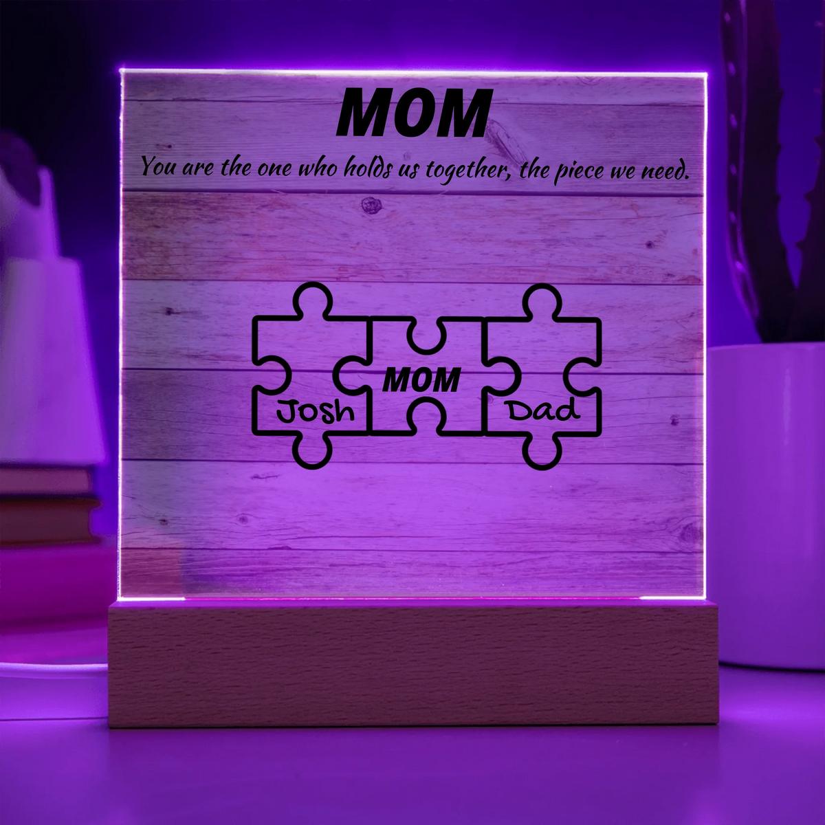 Custom Puzzle Piece Mom Acrylic Plaque - Endless Love Gifts Acrylic Plaque Custom Puzzle Piece Mom Acrylic Plaque / Default / Corded Base