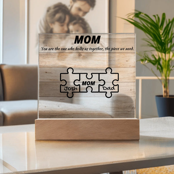 Custom Puzzle Piece Mom Acrylic Plaque - Endless Love Gifts Acrylic Plaque Custom Puzzle Piece Mom Acrylic Plaque / Default / Corded Base