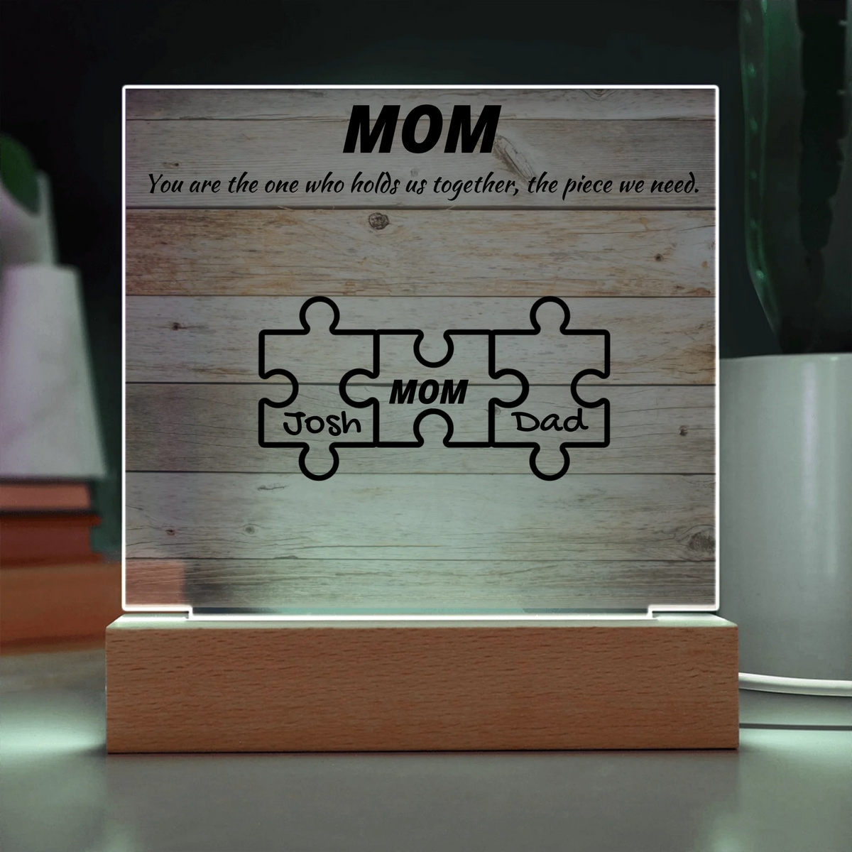 Custom Puzzle Piece Mom Acrylic Plaque - Endless Love Gifts Acrylic Plaque Custom Puzzle Piece Mom Acrylic Plaque / Default / Corded Base