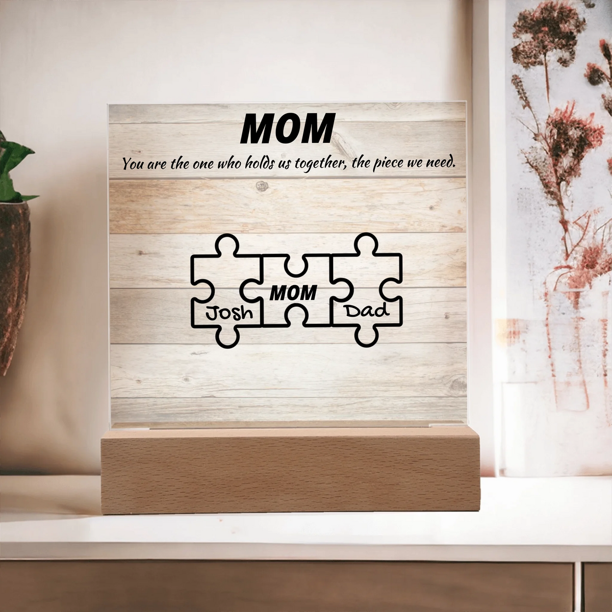 Custom Puzzle Piece Mom Acrylic Plaque - Endless Love Gifts Acrylic Plaque Custom Puzzle Piece Mom Acrylic Plaque / Default / Corded Base
