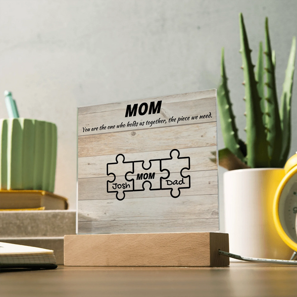 Custom Puzzle Piece Mom Acrylic Plaque - Endless Love Gifts Acrylic Plaque Custom Puzzle Piece Mom Acrylic Plaque / Default / Corded Base