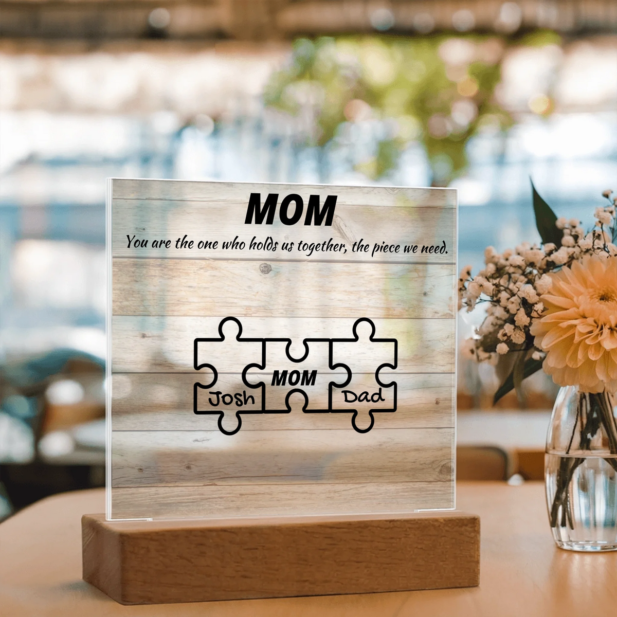 Custom Puzzle Piece Mom Acrylic Plaque - Endless Love Gifts Acrylic Plaque Custom Puzzle Piece Mom Acrylic Plaque / Default / Corded Base