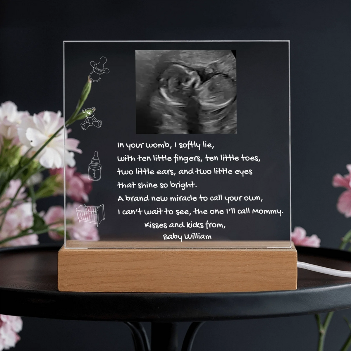 Custom Sonogram Plaque – New Mom Gift Idea - Endless Love Gifts Customizer Custom Sonogram Plaque – New Mom Gift Idea / Default / Corded LED Base