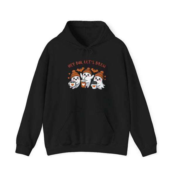 Black hoodie with Halloween-themed design on a white background