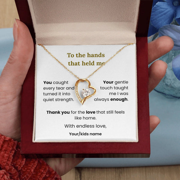 Necklace with heart design in a gift box with personalized message