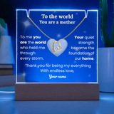 Necklace with heart pendant on a blue background with personalized text