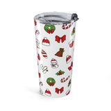 Tumbler with Christmas-themed design on a white background