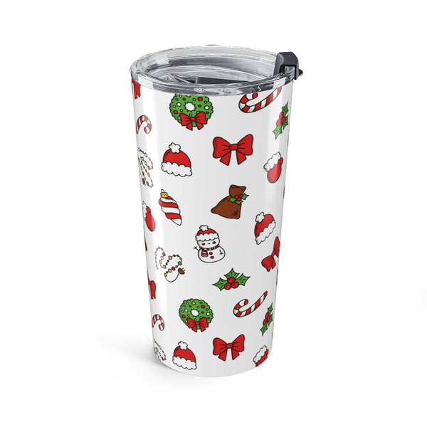 Tumbler with Christmas-themed design on a white background