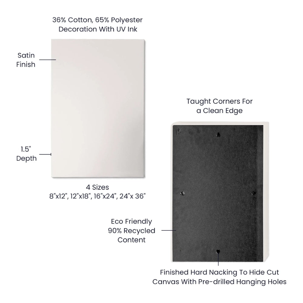 Technical specifications of a canvas with text labels on a white background