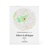 Map of a park with a heart and personalized text on a white background